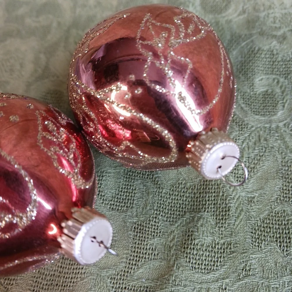 Vintage Blown Glass Gold Glitter Christmas Ornaments 4